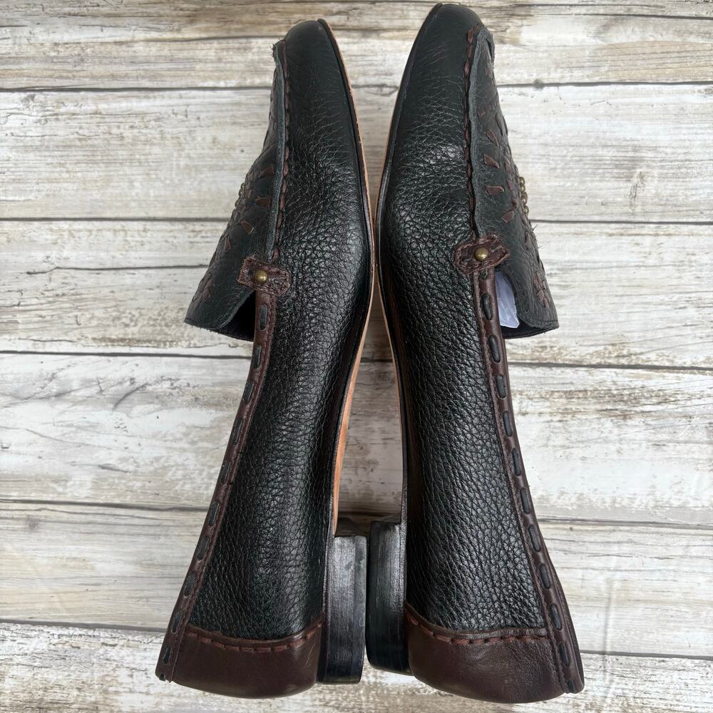 Brighton Kafka Leather Loafers Sz 8M Brown Boho Studded Embroidered Slip On - Picture 6 of 11